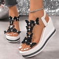 thumbnail image 4 of Rokment Glitter Butterfly Pearl Platform Wedge Dressy Sandals for Women Bride Wedding Elegant Clear Band Open Toe Chunky High Heels Slingback Dress Summer Shoes Black Size 5.5, 4 of 6