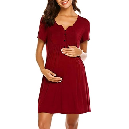 

iOPQO Maternity Dress Women s Nursing Maternity Nightshirts Breastfeeding Clothes Short Sleeve Dress Plus Size Dress For Women Casual Dresses For Women Red S