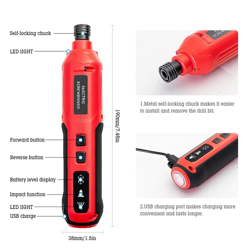 Compact USB Rechargeable Electric Cordless Screwdriver 3.6V 20Nm Adjustable Torque Home Improvement Repair Tool Set