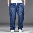 thumbnail image 4 of hotojiny Plus Size Mens Jeans Baggy Straight Leg Casual Denim Jeans Big and Tall Loose Fit Streetwear Stylish Cargo Denim Pants, 4 of 6