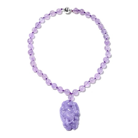 - Bead Strand Necklace with Magnetic Clasp Purple Jade Carved Amethyst Silver Size 18