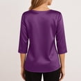 thumbnail image 5 of mgoYE Neck Tops for Women Trendy Draped Long Sleeve Velvet Top Elegant Fall Winter Tunic Shirt Casual Dressy Blouses(Purple,L), 5 of 9