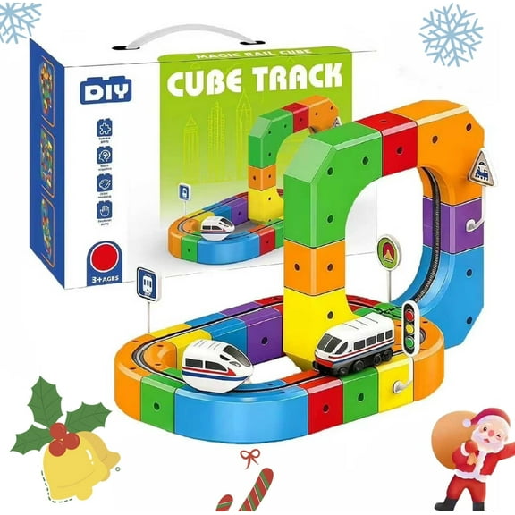 2026 Train Track Fusion Set, 51Pcs 3D Infinity Train Routes with Mix-and-Match Cubes, Funny Train Track with Moving Train The perfect gift for Christmas, birthdays, and anniversaries(51Pcs Set)