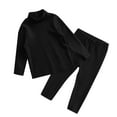 thumbnail image 2 of XIMIN Kids Thermal Underwear Set, Toddler Boys Girls Plain 2 Piece Outfit, Fall Winter Turtleneck Shirt and Pants (Black, 18-24 Months), 2 of 4