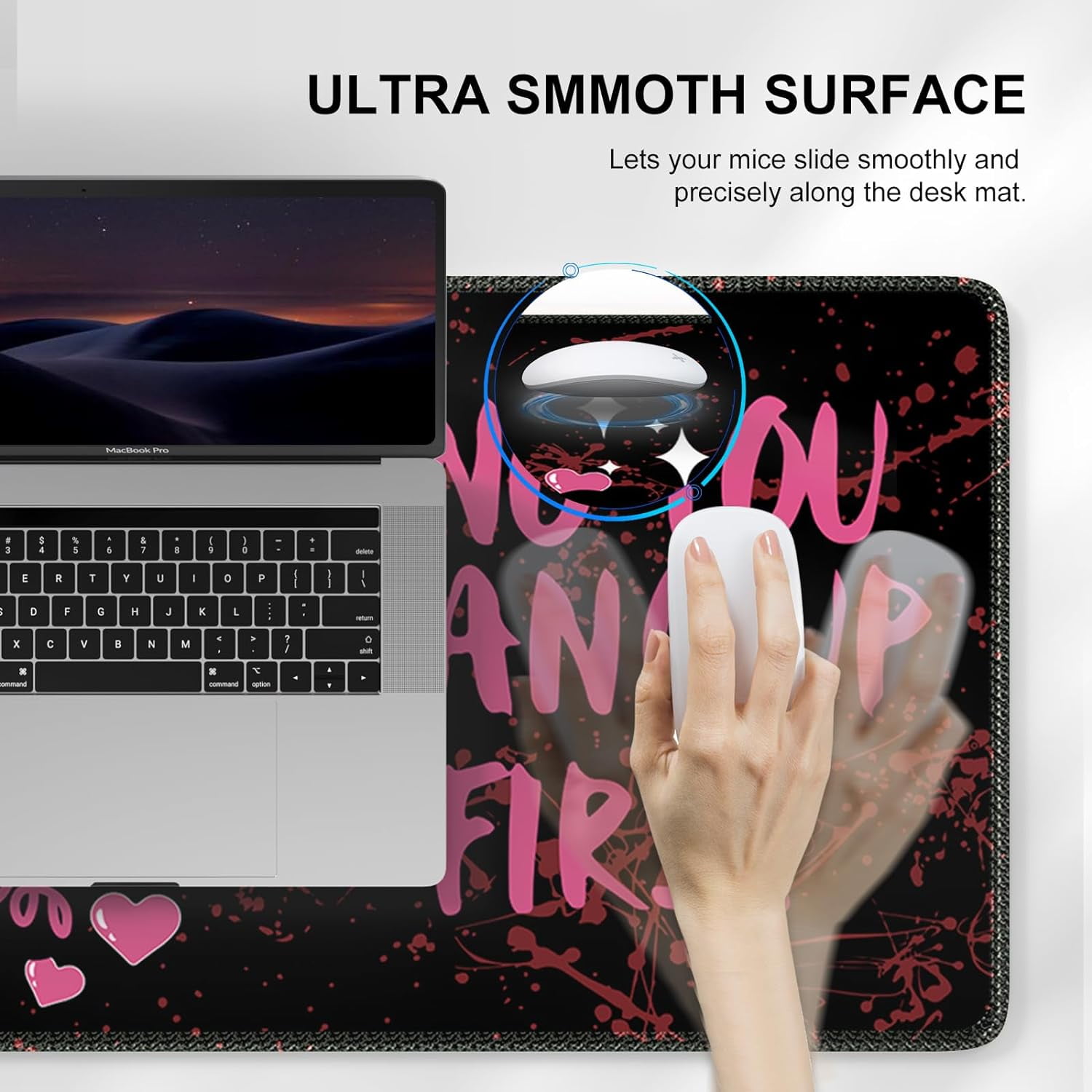 Ghost Face Desk Mat,Large Gaming XXL Mouse Pad, Desk Pad Large, with Non-Slip Rubber Base, XXL Computer Keyboard Mat with Stitched Edges, Extended Mousepad for Girls, Black Pink
