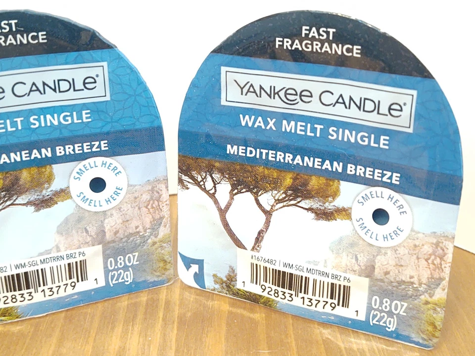 Yankee Candle Wax Melt Tart Singles X 2 Mediterranean Breeze 0.8 Oz Each New