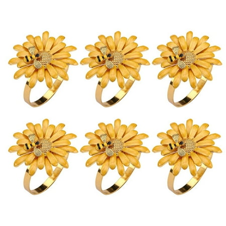 

6 Pcs Daisy Flower Napkin Rings Set Bee Flower Napkin Holders Serviette Buckles for Holiday Wedding Table Decorations