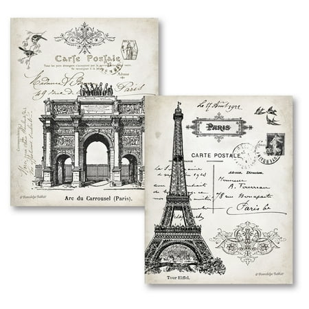 Paris Vintage Gango Home Decor Vintage Paris, France Landmark Wall Art, Arc Du Carrousel and Eiffel Tower by Gwendolyn Babbitt; Two Black and White 11x14in Unframed Paper Prints (Paper Only, No Frame) ()