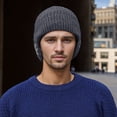 thumbnail image 5 of AWZXDE Mens Hats Winter Warm Knitted Beanie With Ear Warmers Lined For Cycling Outdoor Thickened Slouchy Cap Dark Gray, 5 of 5