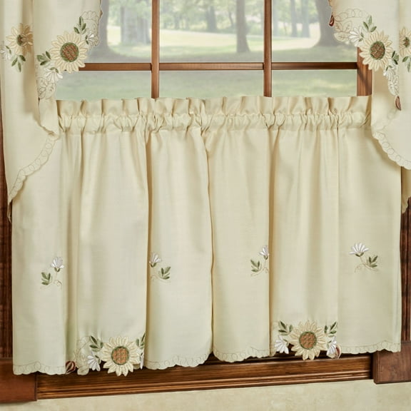 Lorraine Home Fashions Sunflower Cream Embroidered Kitchen Curtains, 24” x 54” (2 Panels)
