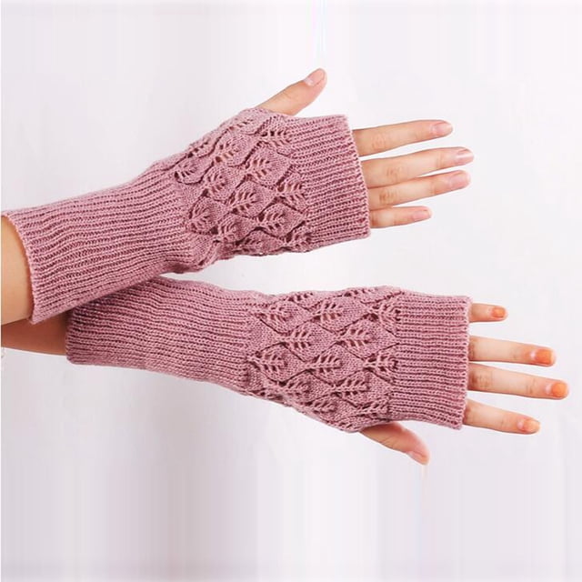 Gants d'Hiver Sans Doigts Tricotés pour Femmes et Filles, Mitaines Douces et Chaudes, Gants d'Hiver Roses