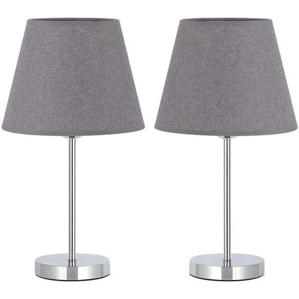 Bedside Lamps Set Of 2 With Metal Base Fabric Lamp Shade Modern Nightstand Lamps Black Silver Walmart Com Walmart Com