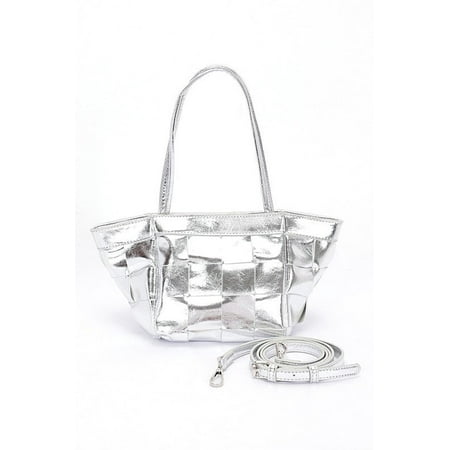 FASHNZFAB Metallic Faux Leather Weaved Small Tote Bag