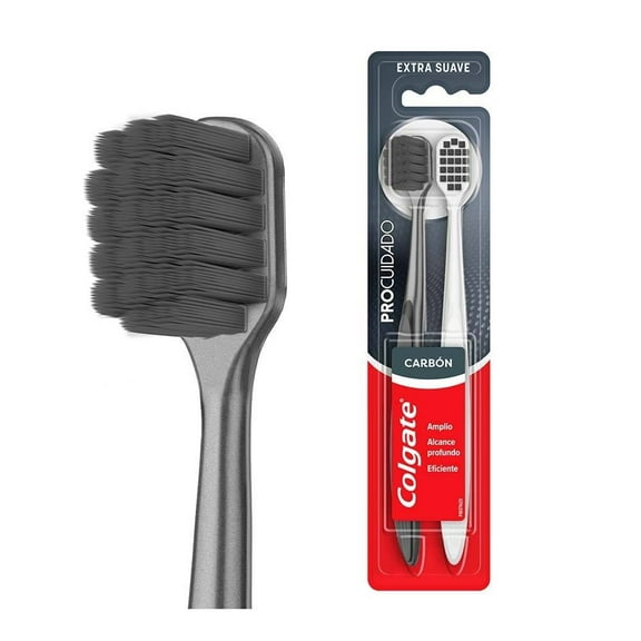 Cepillo Dental Colgate Pro Cuidado Carbón Activado Cerdas Suaves 2 Pzs