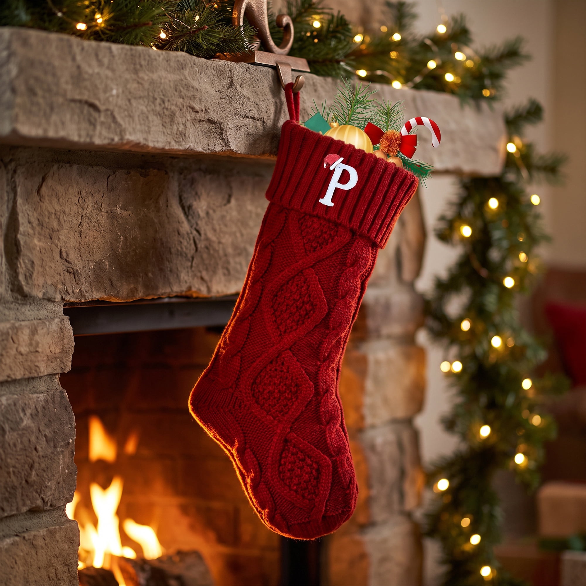 Unique Bargains Canine Bone Christmas Stocking Luxury Puppy Holiday Keepsake Sack Red Letter P 17"