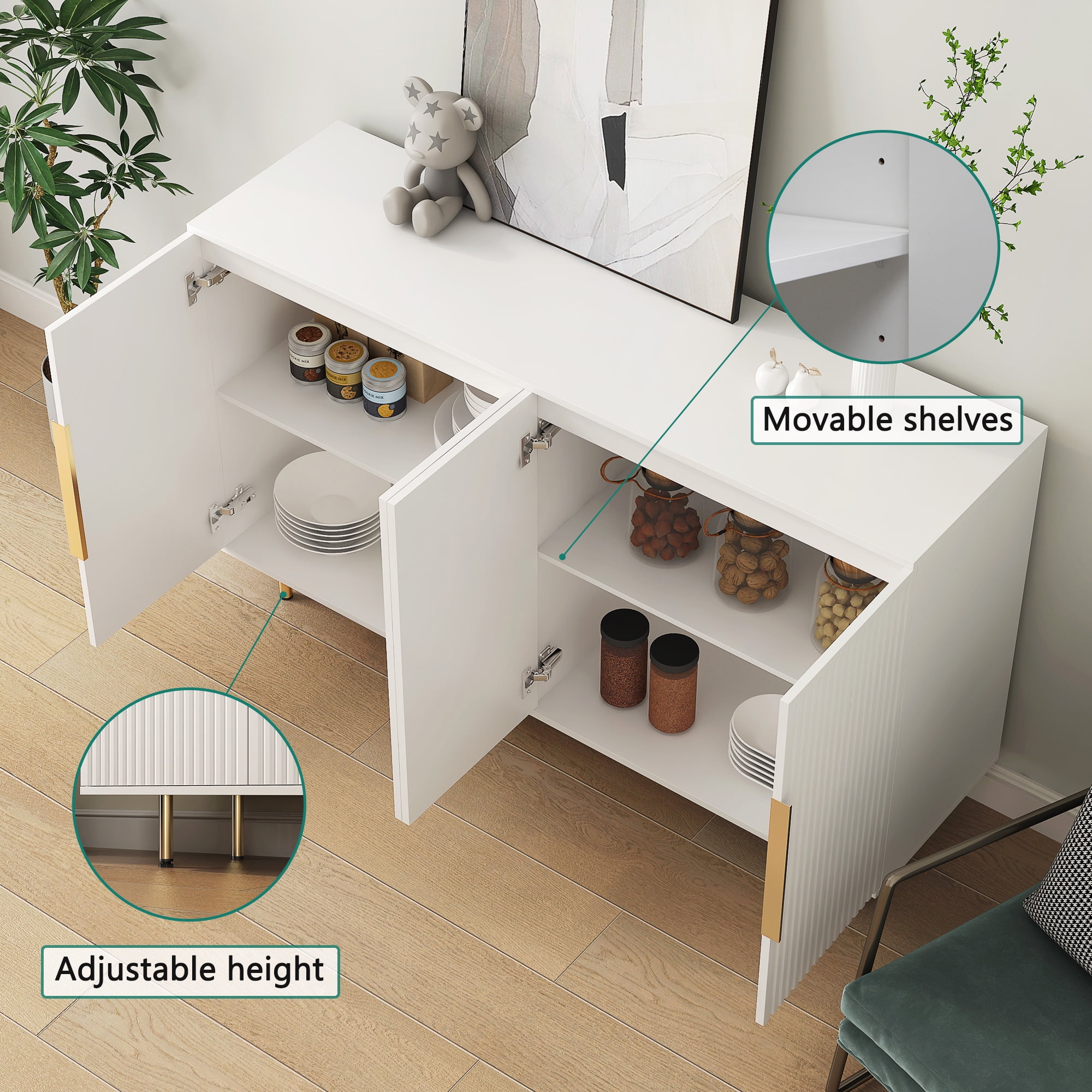 Aukfa Sideboards Buffet Cabinet with Drawers & Adjustable Shelves,Accent Cabinet Console Table,White
