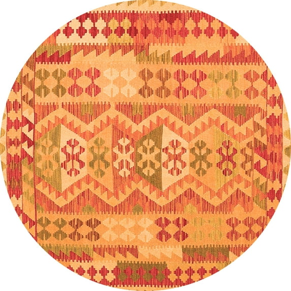 Ahgly Company Indoor Round Abstract Orange Contemporary Area Rugs, 6' Round