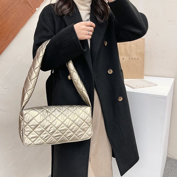 Bolsa Para Las Axilas Bolso para axilas de nailon acolchado espacial para mujer Bolso acolchado de color sólido (Champagne)