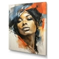 thumbnail image 2 of Designart "African American Woman Beauty in Orange & Blue I" Fashion Canvas Wall Art - Glam Orange Woman African American Entryway Wall Art Print, 2 of 6