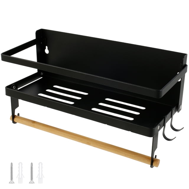 Especiero magnético con toallero de papel Rollo y 2 ganchos Estante magnético Organizador de especias plegable Refrigerador de metal Condimento Soporte de almacenamiento Ahorro de espacio para el hoga