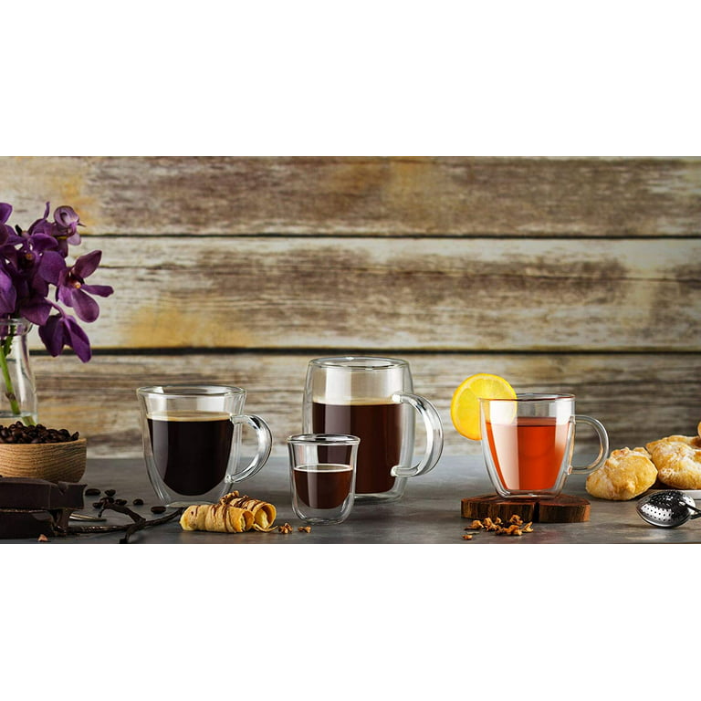 Cappuccino Glass Mugs ,Clear Coffee Mug Set of 2 Espresso Mug Cups,Double Wall Insulated Glass Mug with Handles(Latte Glasses,Tea)
