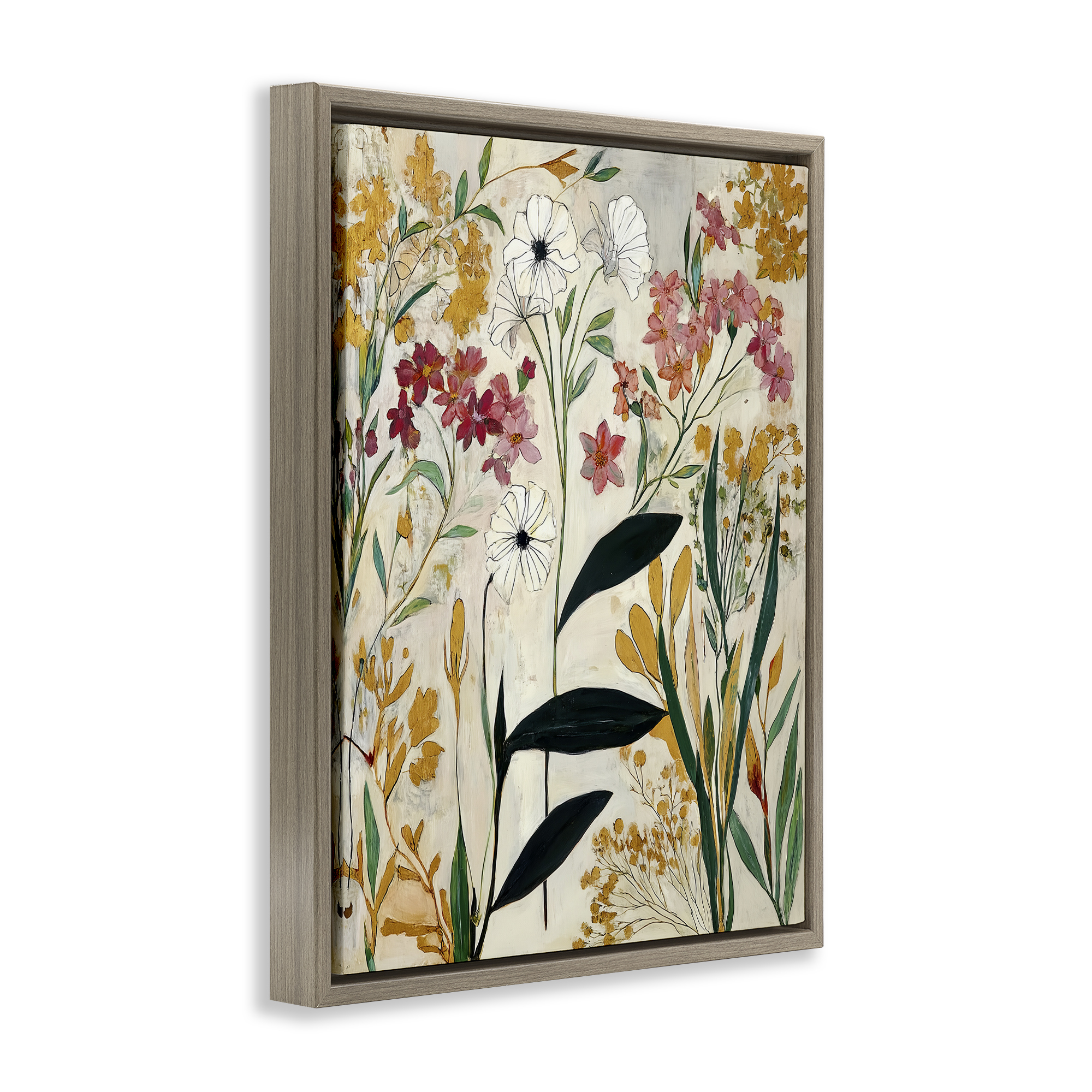 Vintage Playful Botanicals Brown Framed Floater Canvas Wall Art, design by Annabelle Hall