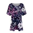 thumbnail image 2 of TQWQT Womens Tops Plus Size Sexy Summer Short Sleeve Tops Floral Graphic Tees Crewneck T Shirts Loose Fit Casual Blouses Dark Purple 2XL, 2 of 4