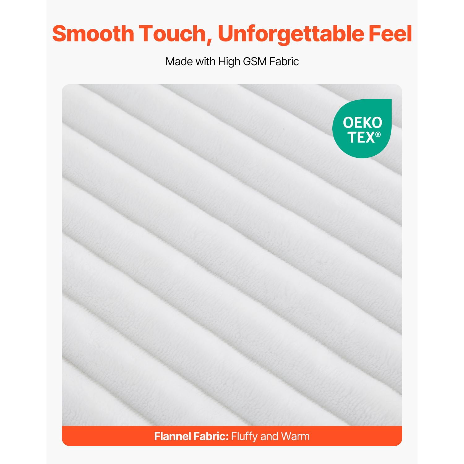 Double-Sided Fleece Blanket 50x60 Inches, Soft and Skin-Friendly Flannel, Lightweight and Warm, Machine Washable, Classic White Ribbed Design for Home and Travel