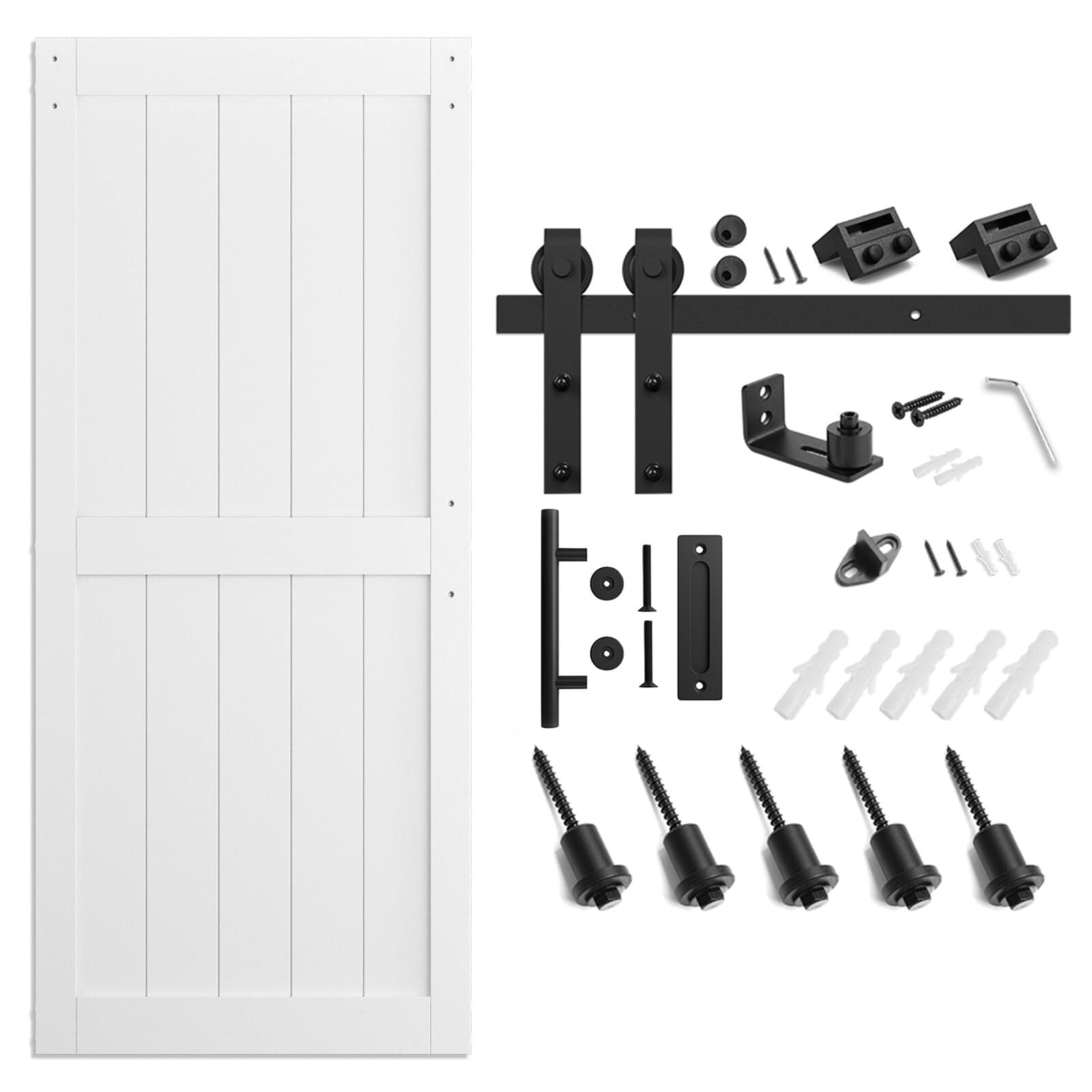 Easy4Home 36"x 84" Sliding Barn Door With 6.6ft Sliding Track,White