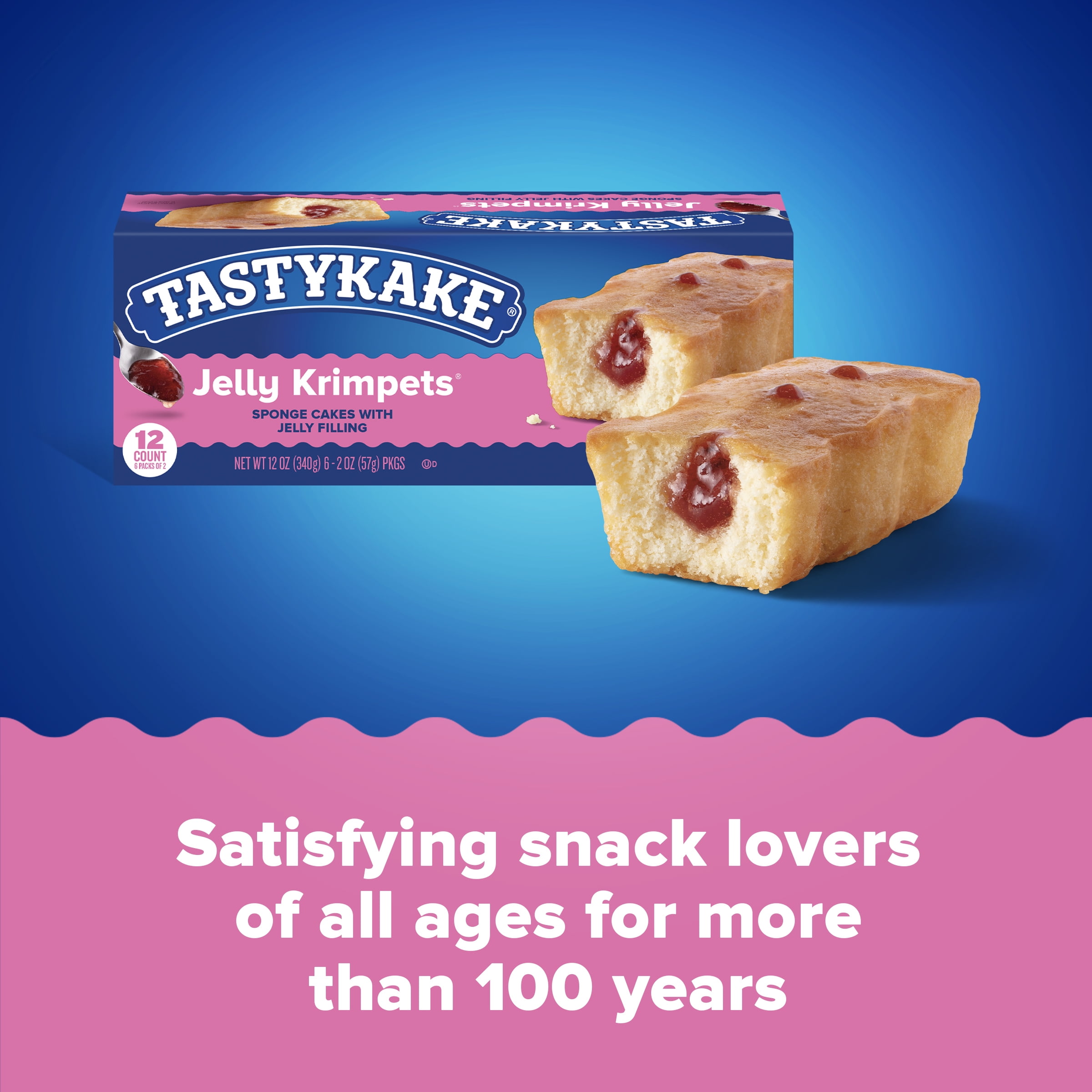 Tastykake Jelly Krimpets, 12 Count, 6 Packs of 2 Jelly Filled Snack Cakes