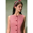 thumbnail image 5 of Women Summer Mini Plaid Tank Dress Sleeveless Round Neck Button Up Bodycon Cocktail Party Dress Red S, 5 of 9