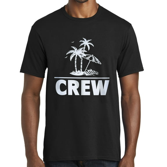 Beach Crew with Palm Trees Design Men's Big Size Crew Neck Tee Shirt - Jet Black XL