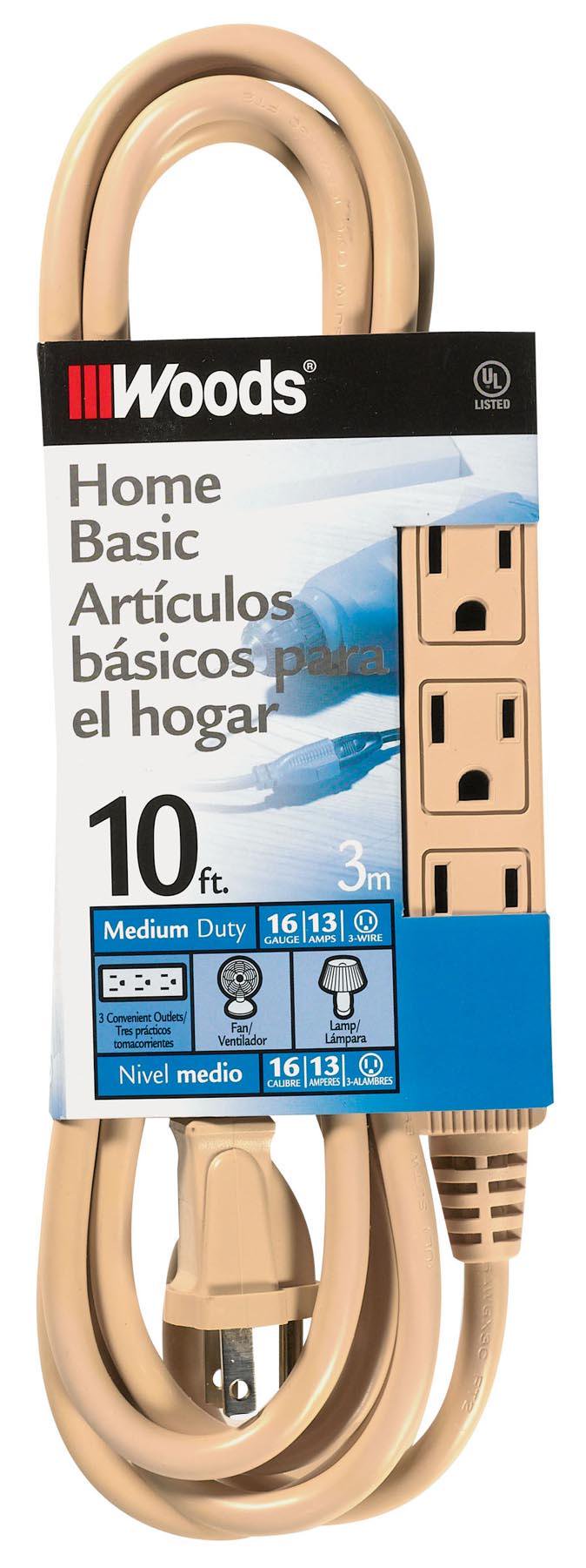 CORD EXT INDR 3OUT 16/3X10 BGE