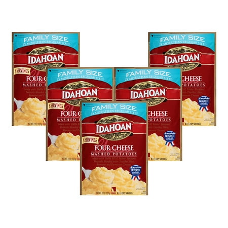 (5 Pack) Idahoan Four Cheese Mashed Potatoes Family Size Pouch, 8 1/2 Cup (Best Potatoes For German Potato Salad)