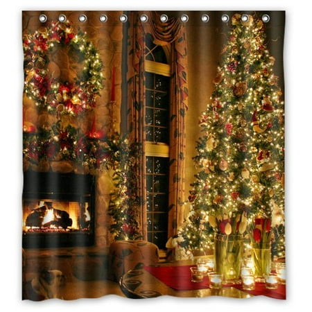 Hellodecor Christmas Shower Curtain Polyester Fabric Bathroom