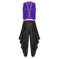 thumbnail image 5 of Aislor Men Character Arabian Prince Vest Outfits Open Front Waistcoat Top With Harem Pants Set Purple Black 3XL, 5 of 7