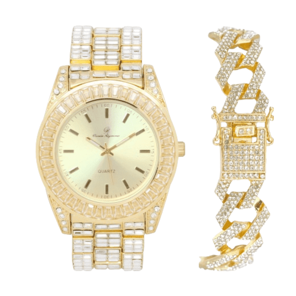 Charles Raymond Iced Out Watch On and Bust Down The Wrist with Lotta of The Whitest and Colorful Crystal Watch with Clear Flawless Blinged Out Baquettes! - ST10377 (ST10377 Gold - ZZ)