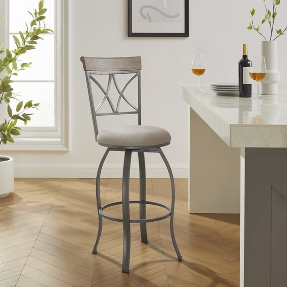 Powell Roselyn 30" Indoor Round Metal Swivel Bar Stool, Pewter
