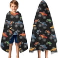 thumbnail image 3 of Flame Decorated Monster Trucks Pattern Hooded Bath Towel，60"x35" for Ages 3 To 12 Kids, Quick Dry Lightweight Soft Microfiber Hood Beach Towel Cover Up for Kids, 3 of 7