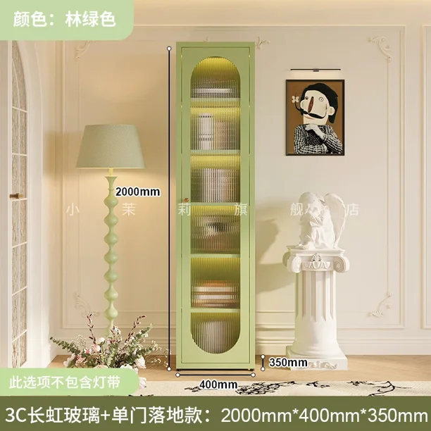 Estantería de hierro forjado con viento crema, puerta de vidrio, armario para sala de estar, vitrina de almacenamiento sencilla para el hogar, armario de suelo