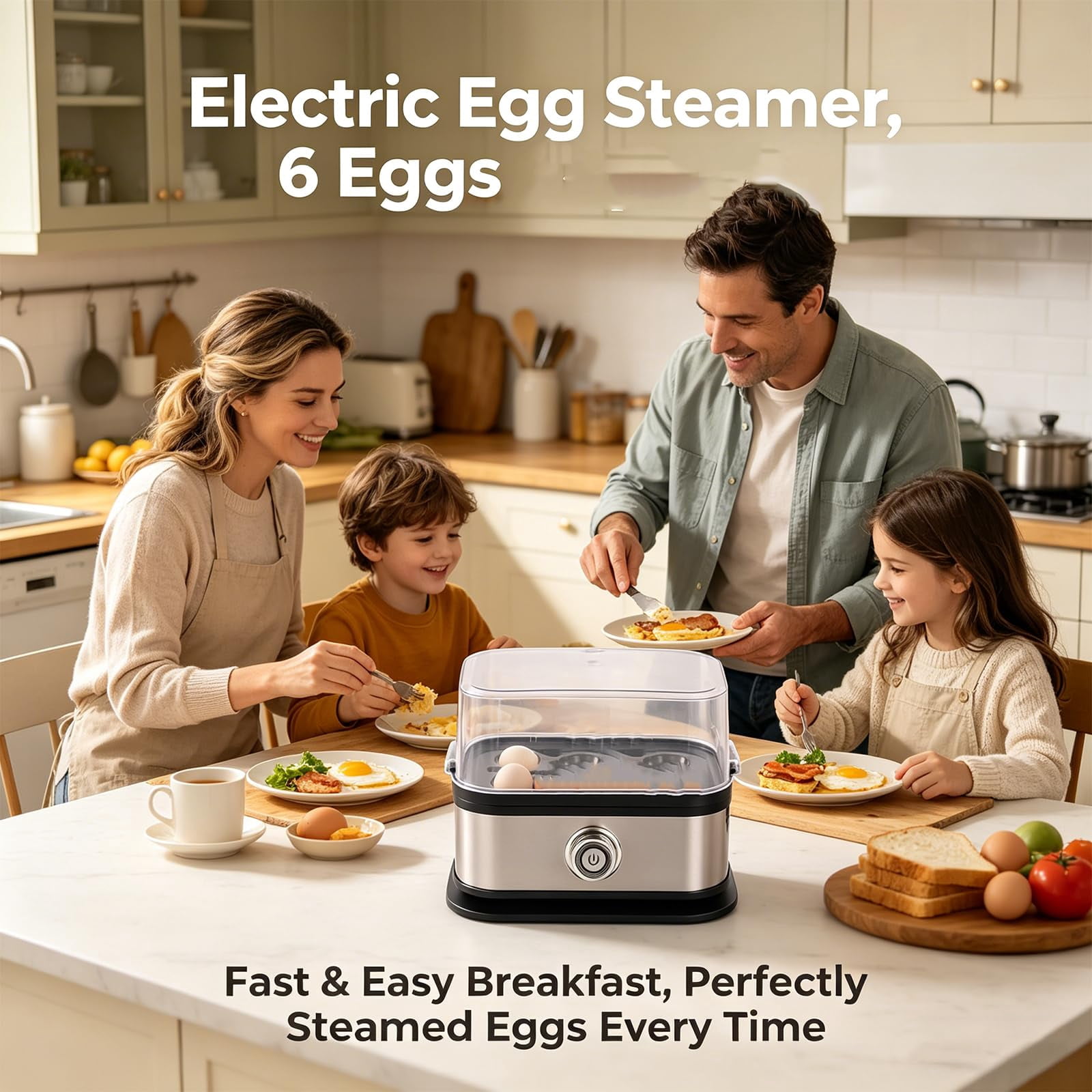 Multifunctional Egg Steamer with Clear Lid, Electric Egg Cooker 6 Egg Capacity Auto Shutoff, Kitchen Egg Steaming Pot, Compact Household Egg Steaming Pot for Soft Medium Hard Boiled Eggs