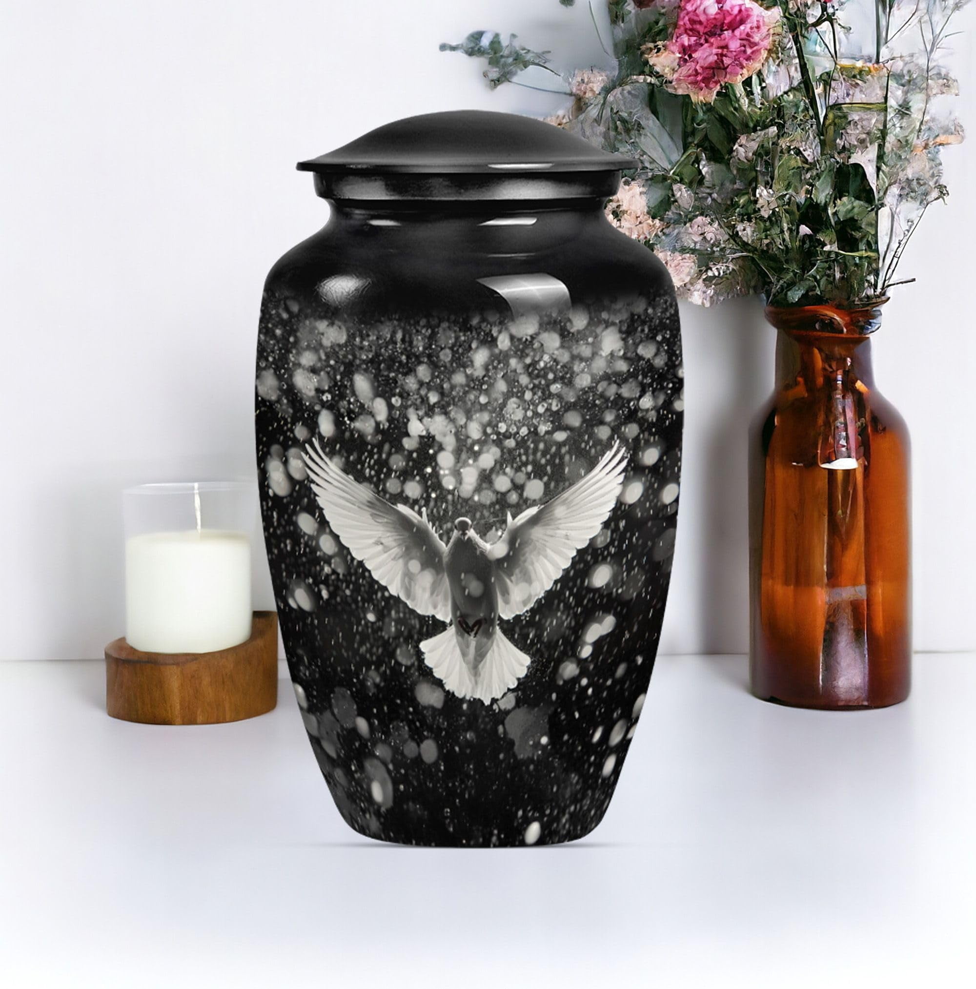 SUBSH Dove Urn - Combo of 2 (10 Inch Urn & Keepsake Urn), Black Urn for Human Ashes - Pet Urns - Cremation Urn - Urns for Ashes Adult Male - Urns for Human Ashes Adult Women, Decorative Urns
