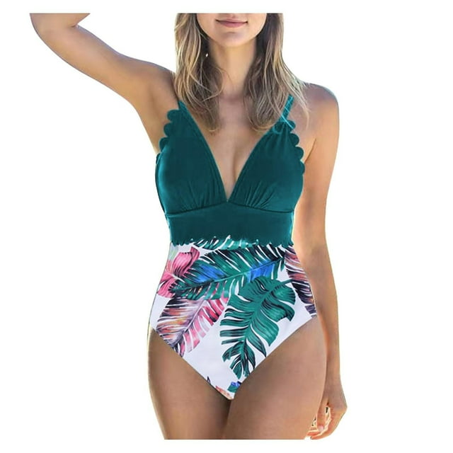 Traje de baño de una pieza HUOGUO, sexy, con estampado de flores, monokini para mujer