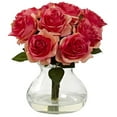 thumbnail image 2 of Nearly Natural Rose Arrangement Artificial Flowers with Vase, Pink, 2 of 2