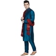 thumbnail image 5 of SKAVIJ Men's Kurta Pajama and Scarf Set Art Silk Indian Ethnic Dress Turquoise L, 5 of 6