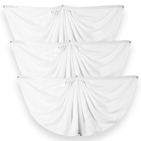 G128 3 Pack: Solid White Color Pleated Fan Flag | 3x6 Ft | Printed 150D Polyester | Color Fan Flag Decoration, Indoor/Outdoor, Vibrant Colors, Brass Grommets