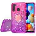 thumbnail image 2 of SOGA Phone Cover Compatible for Samsung Galaxy A21 Case Liquid Floating Quicksand Case with Diamond Ring Stand for Magnetic Car Mount and Lanyard - Pink on Purple, 2 of 5