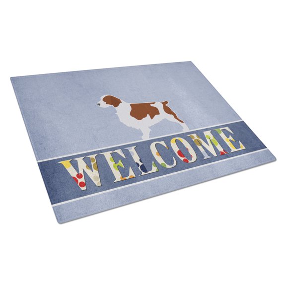Caroline's Treasures Welsh Springer Spaniel Welcome Glass Cutting Board Large
