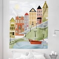 thumbnail image 1 of Cartoon Tapestry, Quaint Village Street and Colorful Building by River Cartoon Illustration Print, Fabric Wall Hanging Decor for Bedroom Living Room Dorm, 5 Sizes, Green Teal, by Ambesonne, 1 of 1