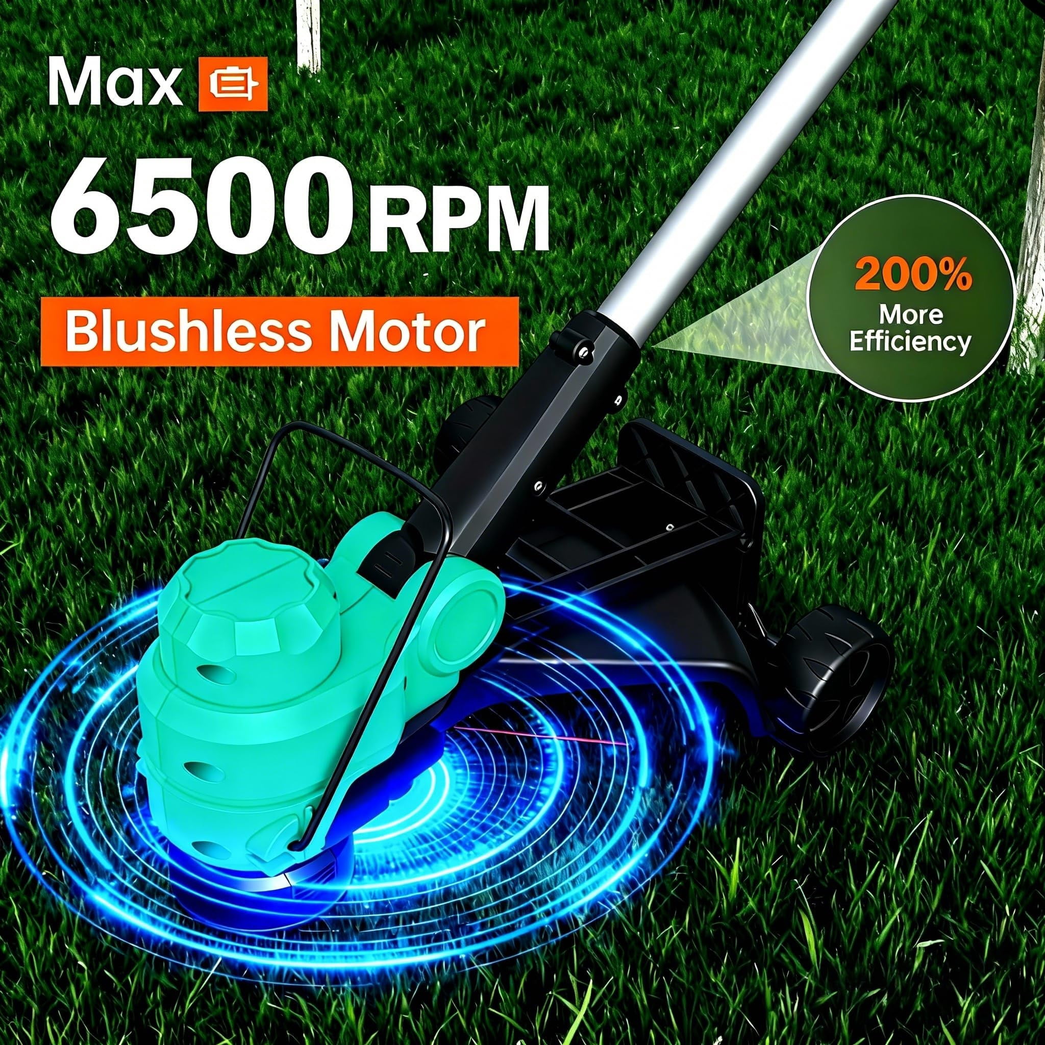 20V Cordless String Trimmer & Edger, 12-Inch Electric Weed Wacker with 2.0Ah Battery & Charger, 8 Replacement Spools, Lightweight Lawn Tool for Garden, Patio & Yard Edge, Lake Blue
